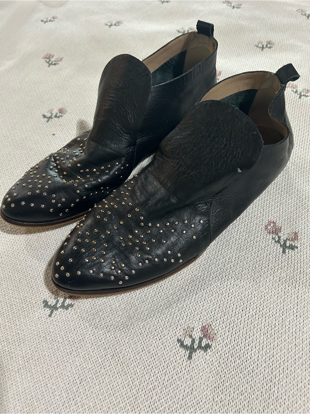 Women's Black Studded Leather Slip-On Loafers